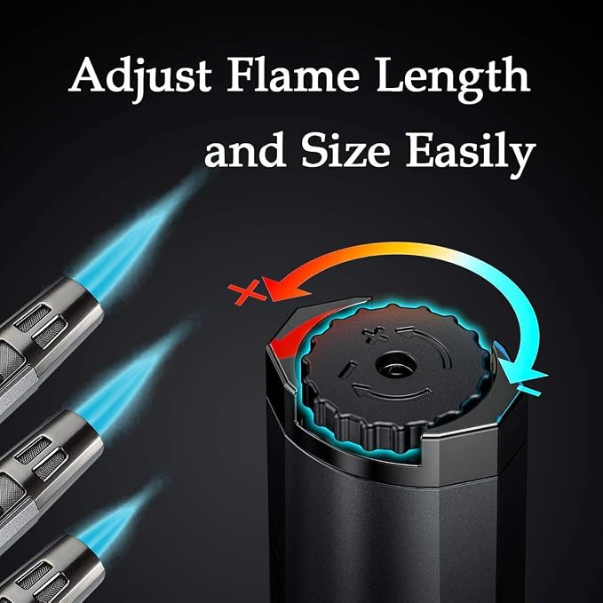 Zoocura Torch Lighter Butane Lighter Refillable Jet Flame Torch Lighters Windproof Gas Long Torch Lighter Adjustable Butane Pen Lighter for Candles Grill BBQ Stove Camping(Gas Not Included)