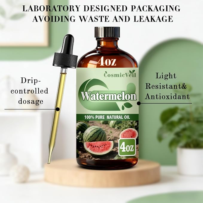 Watermelon Essential Oil Watermelon Oil for Aroma Diffuser,Humidifier,Home Fragrance,Cleaning,Body Care,Massage,Yoga,DIY Candle,DIY Soap CosmicVeil（Watermelon，4 Fl Oz (Pack of 1)）