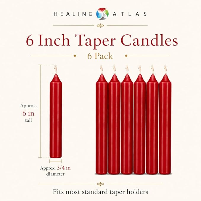 6 Inch Taper Candle 6 Pack Spell, Wicca, Santeria, Energized Candles Velas de 6 Pulgadas Paquete de 6 Velas (Red (6 Pack))