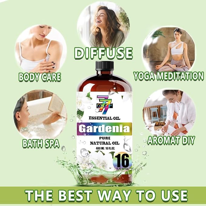Gardenia Essential Oil, Gardenia Oils, for Diffuser, Humidifier, DIY Candles, Soap, Home, Office, Yoga, Massage, Gift, Essential Oil, GV77ZF Gardenia Fragrance Oil - 16 fl oz (480 ml)