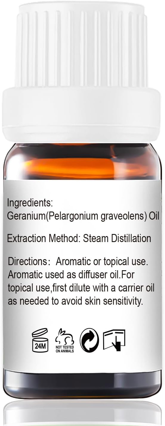 GM Gumili Geranium Essential Oil 10ml, 100% Pure Geranium Oil for Diffuser, Skin, Hair, Face, Soap & Candle Making, Aromatherapy & Massage