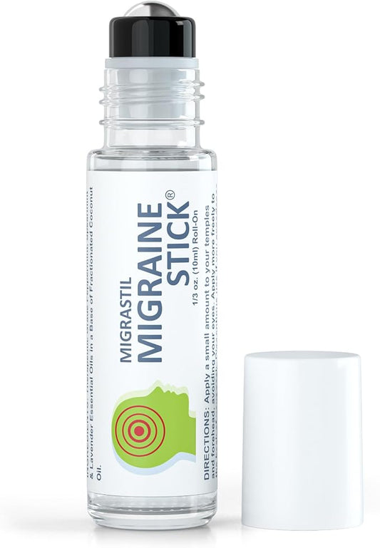 Basic Vigor Migrastil Migraine Stick Rollon - Fast Cooling Comfort for Your Head. Aromatherapy with Peppermint & Other Essential Oils. Metal Roller. Made in USA