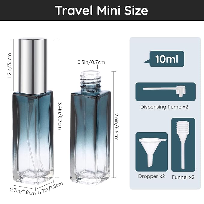 Segbeauty 10pcs Perfume Travel Refillable, 10ML Glass Spray Bottles Perfume Atomizer, Mini Travel Size Dispenser Bottle Set Atomizer Sprayer for Cologne Toiletries Cosmetic Container Spray Bottle