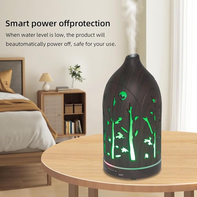 Essential Oil Diffuser,7.1''x3.5'' Air Diffusers with 3 Aromatherapy Oils Set,Small 200ml Humidifier with 7 LED Colors Lights,Waterless Auto-Off for Desk Office Home Decor Gift(Tree Dark Wood Grain)