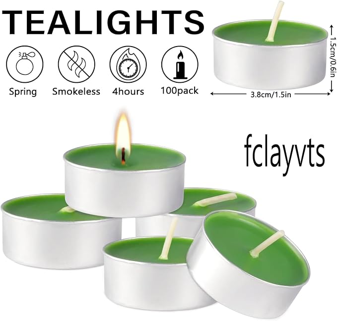 100 Pack Scented Tealight Candles 4 Hours, Spring Aromatherapy Candles for Votive Home, Wedding Holiday and Emergency (Dark Green)