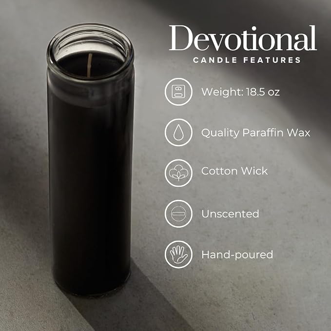 Simply Soson 2x8 inch Black Devotional Candles in Glass Jar - 1 Piece - 90 Hours – Prayer Candle - Tall Pillar Candles for Religious, Memorials, Party Decor
