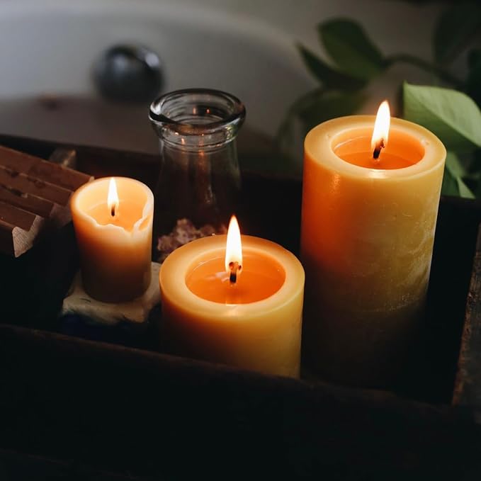 Beeswax Candles Set of 6, Non Toxic Natural Pillar Candle Bulk | Clean Burn, Paraffin Free, No Fragrance, Pet-Friendly, Assorted Size, Home Decor, Air Purify,Smokeless, Dripless, Emergency