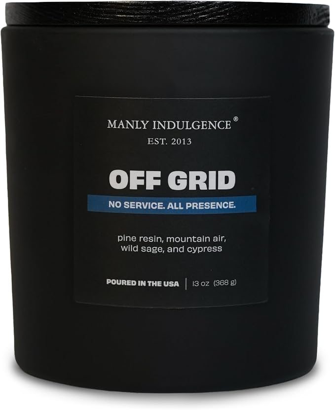 Manly Indulgence Off Grid Scented Candle, 2 Wick, 13 oz, Premium Soy Blend Wax, Candles for Home Scented - Made in The USA