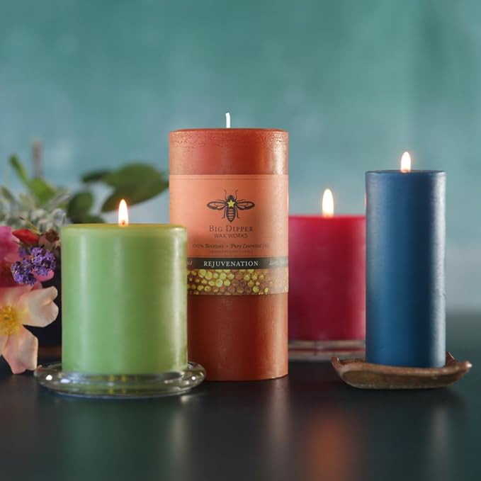 Big Dipper Wax Works Beeswax Aromatherapy Candle, Rejuvenation, Pillar Candle, Sweet Orange & Clove Bud Scented, 40-Hour Burn, Pure Essentail Oils, 2" x 4.75"