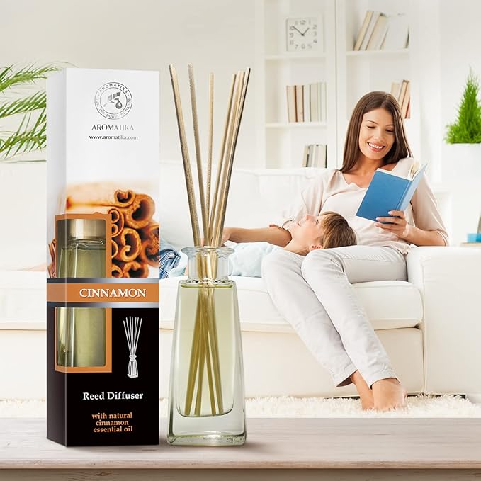 Reed Diffuser Cinnamon 3.4 Fl Oz(100ml) - Room Diffuser with Cinnamon Essential Oil - Home Fragrance - Aromatherapy Air Freshener - Oil Diffuser - Scented - Cinnamon Aroma