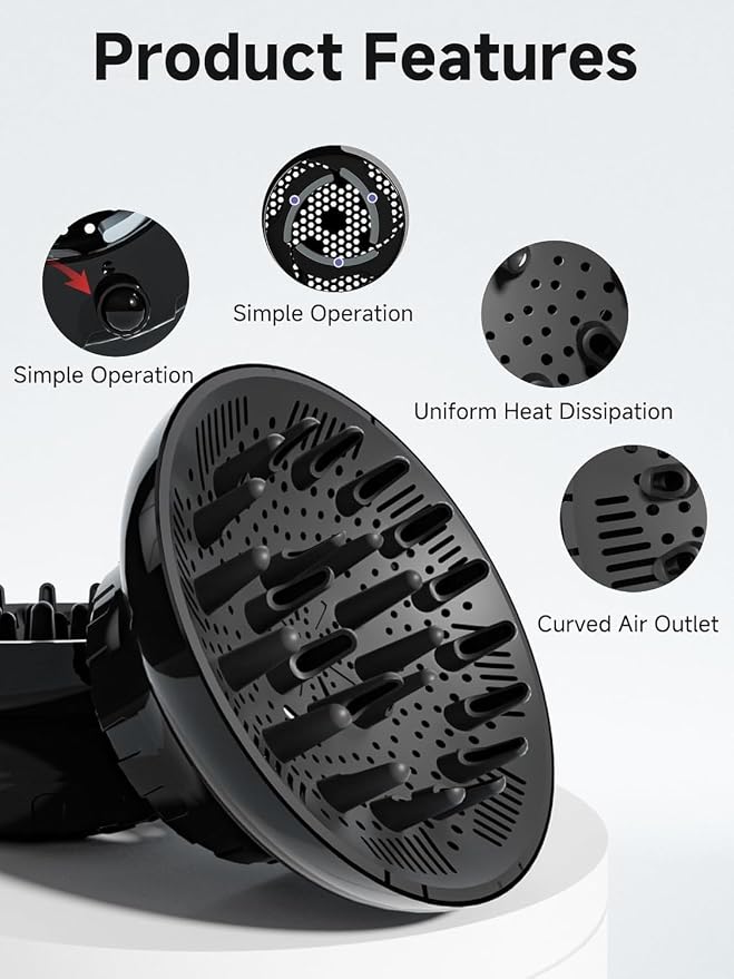 meborll Hair Diffuser, Diffuser Attachment for Hair Dryer, Hair Diffuser for Curly Hair, Universal Diffuser for 1.5-2.4" Hair Blow Dryer Long Thick Curly Wavy Hair, Hair Attchment for Women, Black