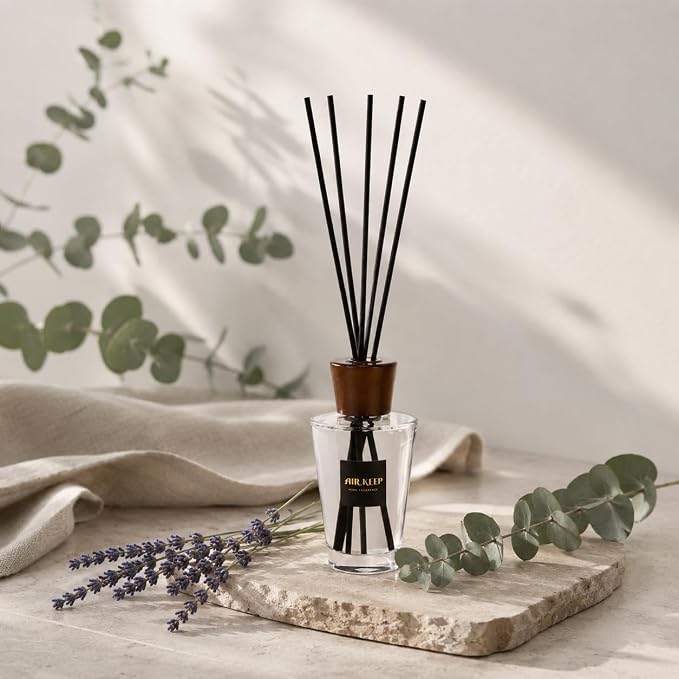 Airkeep Reed Diffuser Set, Lavender Eucalyptus 5.1 fl oz (150 ml), Long Lasting Home Fragrance with Reed Diffuser Sticks, Decorative Room Diffuser for Bathroom, Bedroom, Living Room & Office