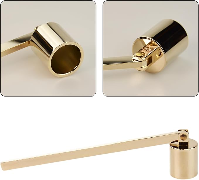 Candle Snuffer, Stainless Steel Elegant Candle Extinguisher with Long Handle, Straight Tube Candlesnuffers Extinguish for Tea Light Candles Fireplace Church Wedding Candle (K Gold)
