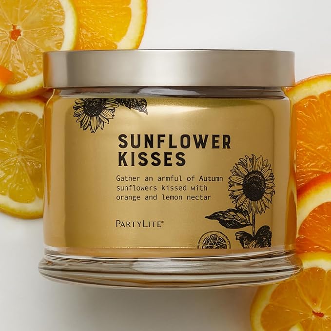 PartyLite 3-Wick Jar Candle, Highly Fragranced Clean Burning Glass Candle, 25-45 Hours Burn Time (Sunflower Kisses)
