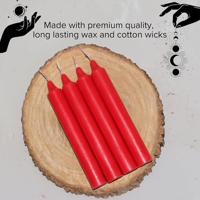 Simply Soson 5 inch Ritual Taper Candles Bulk, Mini Taper Candles - 24 Red Chime Spell Candles - Small Taper Candle Stick, Use as Witchcraft Supplies, Altar Candles, Unscented Prayer Candles