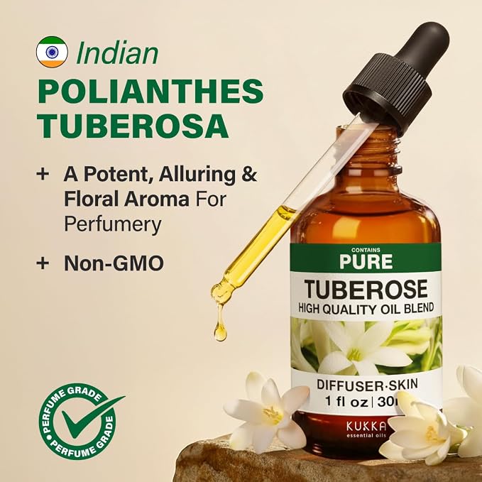 100% Pure Tuberose Oil - 1 Fl Oz Tuberose Essential Oil for Hair, Skin, Diffuser, Aromatherapy & DIY Soap Making Scent