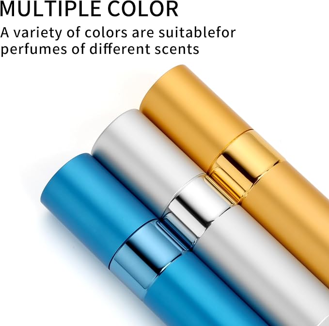 Perfume Travel Refillable Atomizer 8ML (3PCS) - Empty Cologne Spray Bottle, Portable & Leakproof Sprayer for Travel (Blue, golden, Silver)