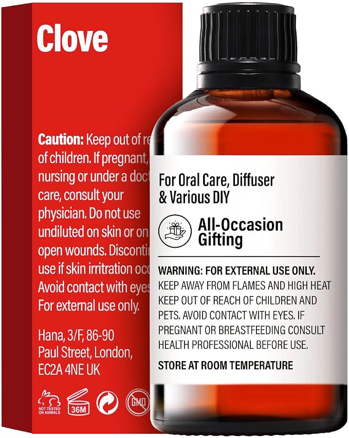 H'ana Clove Oil - 1.02 Fl Oz Clove Essential Oil for Hair, Skin, Diffuser, Aromatherapy & DIY