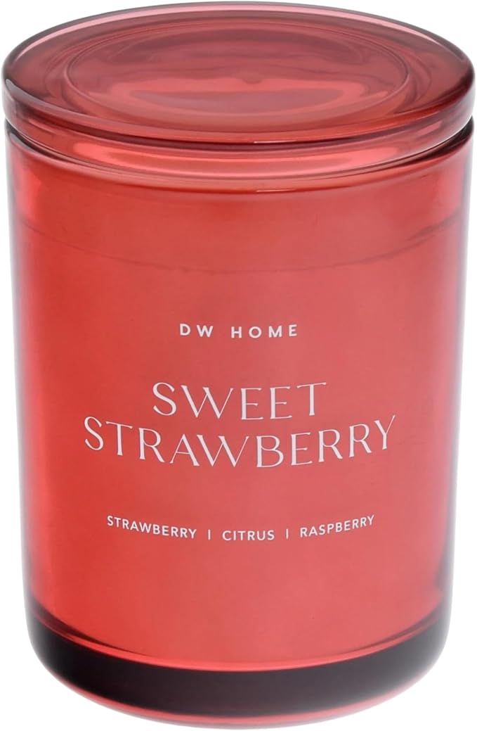 DW Home Sweet Strawberry Scented Candles, 15 oz Double Wick Large Jar, Up to 56 Hour Burn Time, Strong Long Lasting Fruity Fragrance, Gifts for Men & Women