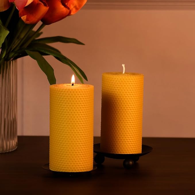 DEYBBY 3×6 in Beeswax Pillar Candle - Handmade Pure Organic Beeswax Honeycomb Rolled Candle for Home Study Decor Housewarming GFT