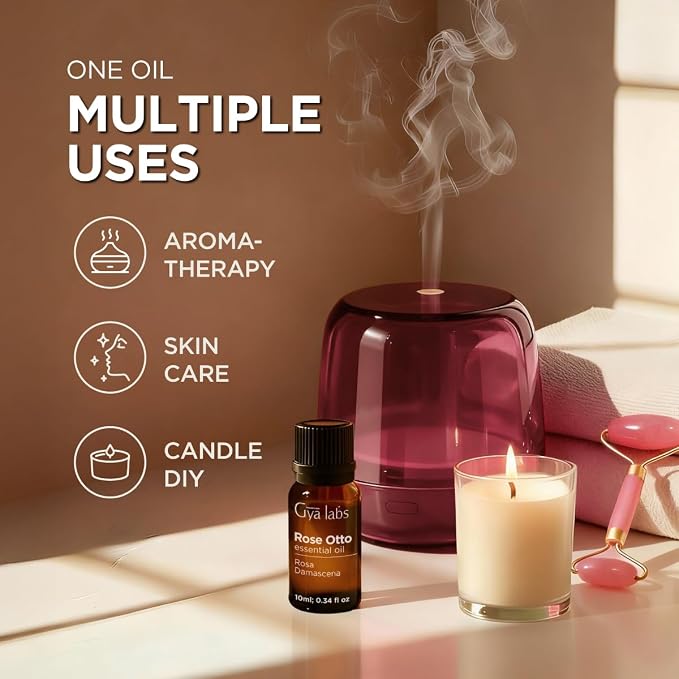 100% Pure Rose Otto Essential Oil - 0.34 Fl Oz - Rose Otto Oil for Hair, Skin, Diffuser, Aromatherapy & DIY Candle Making Scent