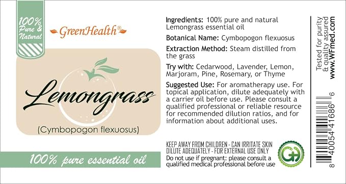 GreenHealth Lemongrass Essential Oil 1 Gallon – Wholesale Bulk Size | 100% Pure & Uncut | Natural Steam Distilled Oil for Candle Making, Cleaning, Air Care & More