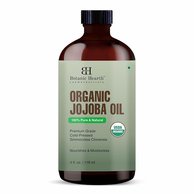 Botanic Hearth USDA Organic Jojoba Oil 4 Fl Oz |100% Pure and Natural- Cold Pressed & Hexane Free Natural Hair Growth Oil for Eyelashes, Eyebrows, Skin, Body, Face, Nails & Scalp