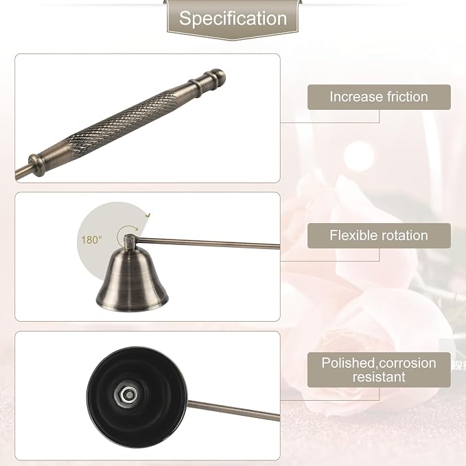 Candle Extinguisher with Long Handle, Metal Wick Snuffer Candle Snuffer Accessory with Long Handle for Scented Candle, Aromatherapy Candles for Putting Out Candles Flame (Bronze)