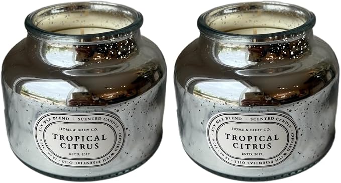 Home&Body Company Scented Candles 12 OZ Fragranced Candle, Soy Blend Wax, Infused with Essential Oils, Home Fragrances, Aromatherapy Home Scented Candles Gift, Scent: Tropical Citrus Pack of 2
