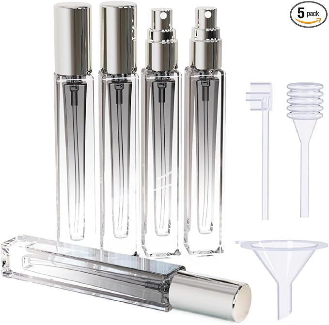 Travel Perfume Bottle Refillable 10ml (5 PCS), Cologne Sprayer Mini, Perfume Atomizer Empty Small，Containers For Toiletries(Grey (Square))
