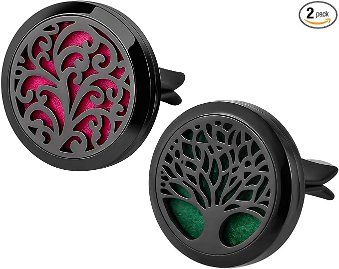 KVAEY 2PCS 30mm Car Diffuser Vent Clips, Tree of Life Aromatherapy Essential Oil Diffuser Locket with 12 Felt Pads, Stainless Steel Car Diffuser Locket Air Freshener (Style 4)