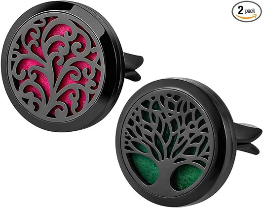 KVAEY 2PCS 30mm Car Diffuser Vent Clips, Tree of Life Aromatherapy Essential Oil Diffuser Locket with 12 Felt Pads, Stainless Steel Car Diffuser Locket Air Freshener (Style 4)