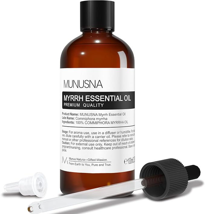 Myrrh Essential Oil 100ML, 100% Pure and Natural Myrrh Oils Aromatherapy Oil for Diffuser, Skin Care, Massage, Yoga, Home, Soap and Candle Making