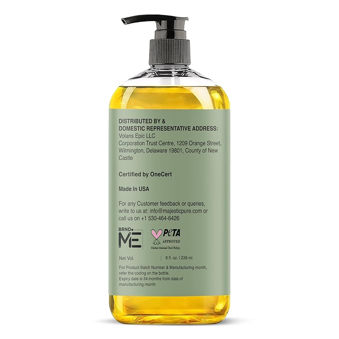 Majestic Pure Oil - 100% Pure and Natural- Cold Pressed & Hexane Free Natural Hair Growth Oil for Eyelashes, Eyebrows, Skin, Body, Face, Nails & Scalp - USDA Organic Jojoba Oil 8 Fl Oz