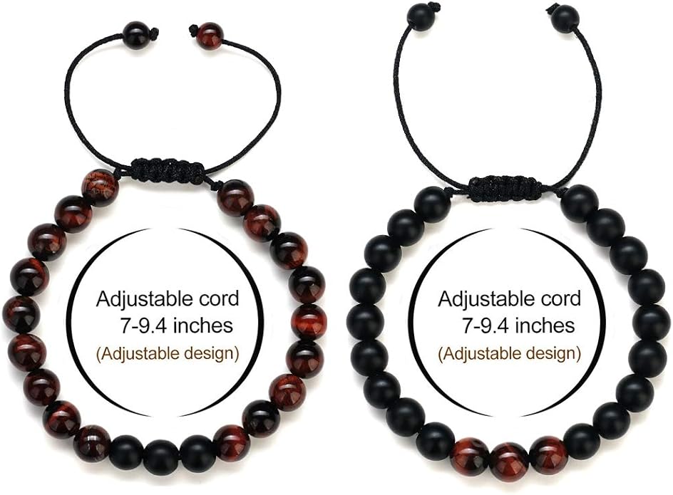 M MOOHAM Mens Bracelet - Beaded Natural Stone 8mm Tiger Eye Matte Agate Lava Rock Bracelets for Men Teen Boys Grandpa Dad Birthday Gifts Jewelry