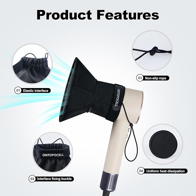 Travel Essential Hair Diffuser, Ultra-Portable Foldable Design, Elastic Universal Connector Fits 99% of Salon & Hotel Hair Dryers, Space-Saving Blow Dryer Attachment for Curls on the Go