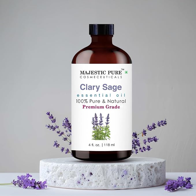 Majestic Pure Essential Oil with Glass Dropper - 100% Pure and Natural - Essential Oils for Diffuser, Aromatherapy, Soap and Candle Making, Clary Sage Essential Oil, Clary Sage Oil, 4 Fl Oz