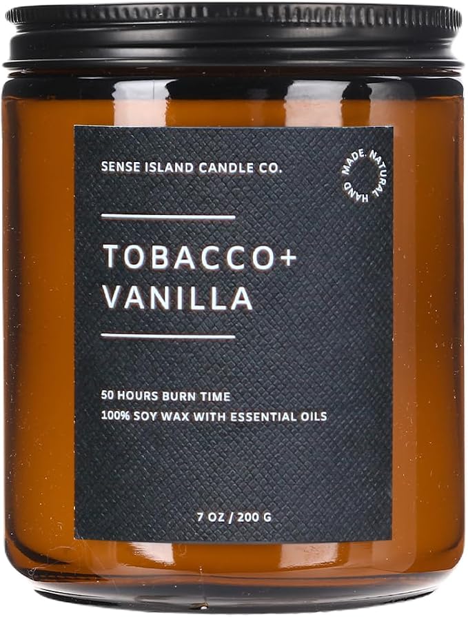 Tobacco Vanilla Wood Wick Candle for Men – Strong Masculine Scent, 100% Soy, 50-Hour Burn – Luxury Scented Candle with Crackling Wooden Wick for Home, Office, Gifts | Strong Masculine Scent, 100% Soy, 50-Hour Burn, Crackling Wooden Wick, Luxury Scented