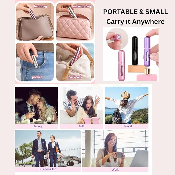4 Pcs Refillable Perfume Atomizer, Travel Perfume Bottle Refillable and Leak-Proof, Portable Empty Cologne Atomizer, Mini Refillable Perfume Bottle for Pocket, Easy to Refill Decant Sprayer (8 ml)