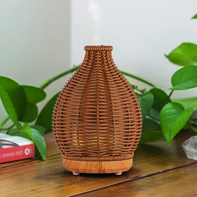 SpaRoom Boho Essential Oil Ultrasonic Misting Diffuser for Aromatherapy, Dark Brown