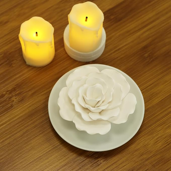 Passive Diffuser for Essential Oil-Ceramic Diffuser Non Electric Oil Diffusers for Small Mini Room, Desk Decorative, Bathroom (White Hibiscus)