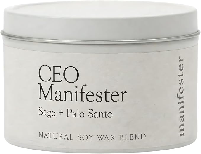 Sage & Palo Santo Natural Soy Wax Candle with Mantra – Clean Burn 100% Cotton Wick (No Lead or Zinc) – Phthalate-Free & Paraben-Free – Long-Lasting – 6 oz (CEO Manifester Sage + Palo Santo)