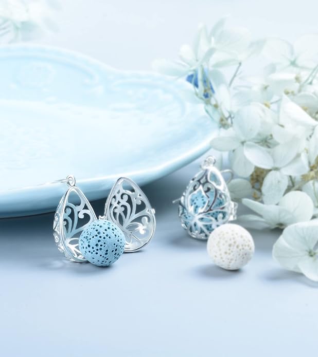 INFUSEU Essential Oil Diffuser Dangling Earrings with 14pcs Lava Rock Stones for Women Aromatherapy Jewelry Unique Gifts