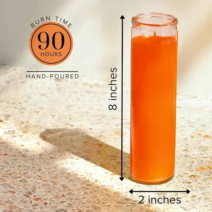 Simply Soson 2x8 inch Orange Devotional Unscented Candles in Glass Jar - 3 Pack - 90 Hours – Prayer Candle - Tall Pillar Candles for Religious, Memorials, Party Decor
