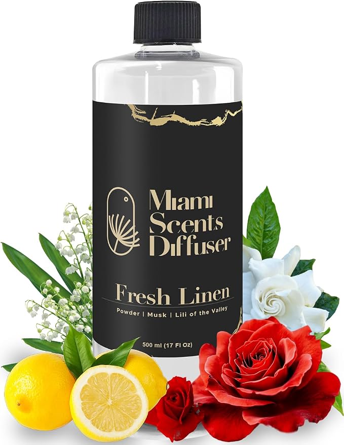 Pure Linen Breeze Essential Oil Refill Luxury Hotel Inspired, Long Lasting Aroma for Home & Office Diffuser, 500ml Fresh Blend of Powder Musk and Lily of The Valey, Scent for Spa Wellness Aromatherapy