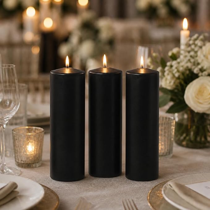 yummi 3" x 8" Black Round Pillar Candles - 3 per Pack