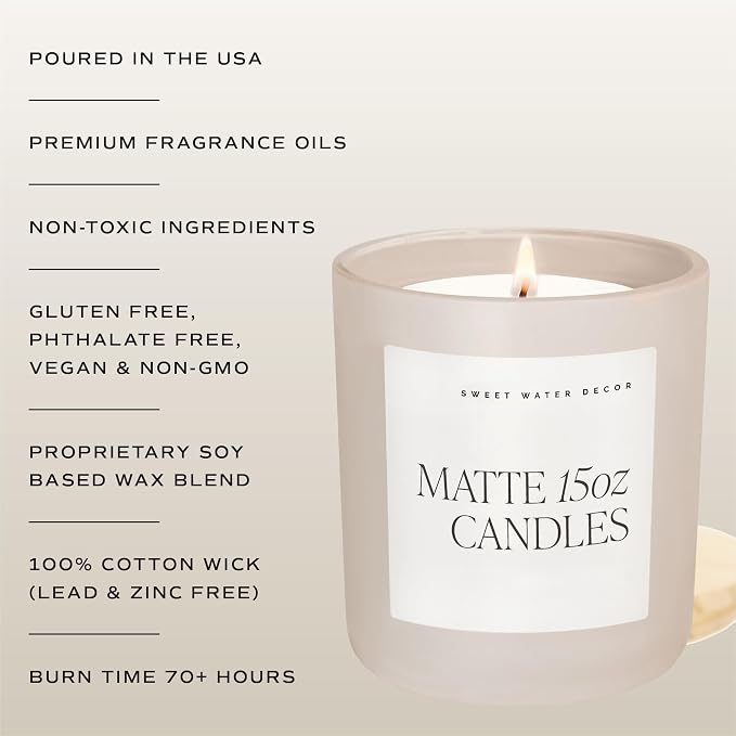 Sweet Water Decor Spa Day Soy Candle - Sea Salt, Jasmine, Wood and Cream Scented Aromatherapy Candles for Home - 15oz Tan Matte Jar, 70+ Hour Burn Time, Made in The USA