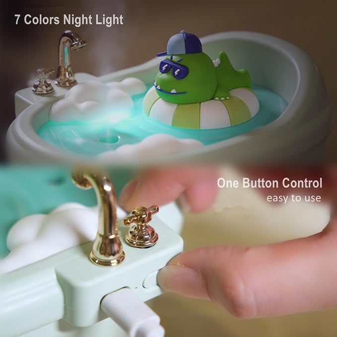 Small Mini Humidifier,Top Fill 340ml Portable Desktop Humidifier Diffuser with Cool Mist,20db Quiet,Easy Clean,7 LED Light, Auto Shut off,for Travel,Plants,Home,Office,Nursery, Women(Green)