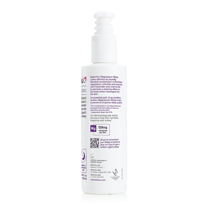 BetterYou Magnesium Sleep Body Lotion - Relaxing Body Lotion - Magnesium Body Cream with Lavender and Chamomile Blend - Sore Muscle Relief - 6.08 oz