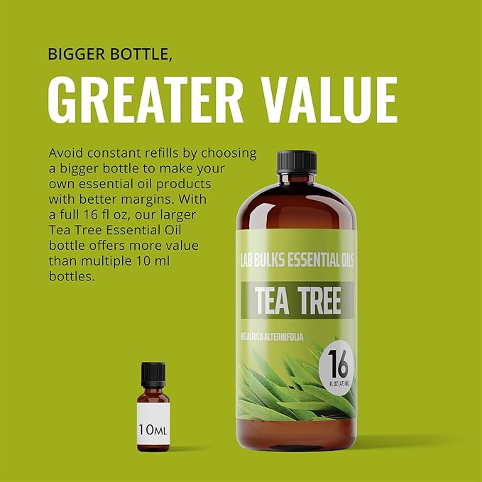 Lab Bulks Essential Oil Tea Tree Essential Oil 16 oz Big Bottle for Diffuser, Face, Hair, Aromatherapy, and Tea Tree Spray (473 ml)